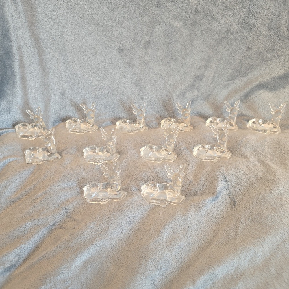 Clear Glass Reindeerโ Tiny Taper Candle Holders SET of 12 Tawain Made Christmas